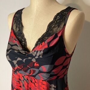 Midnight by Carole Hochman for Soma black lace draped neck V back Chemise Small